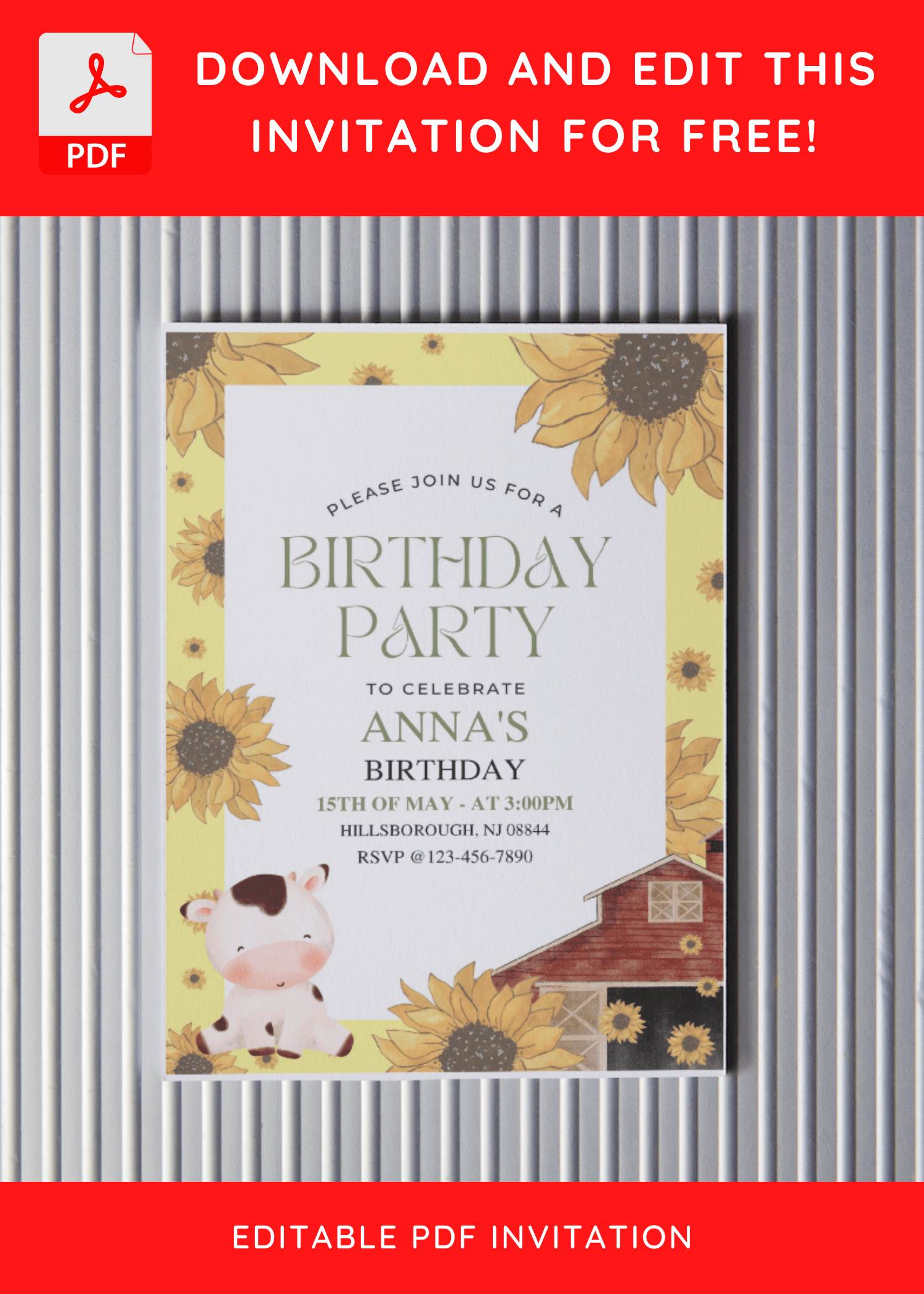 (Free Editable PDF) Sunflower Farm Baby Shower Invitation Templates C