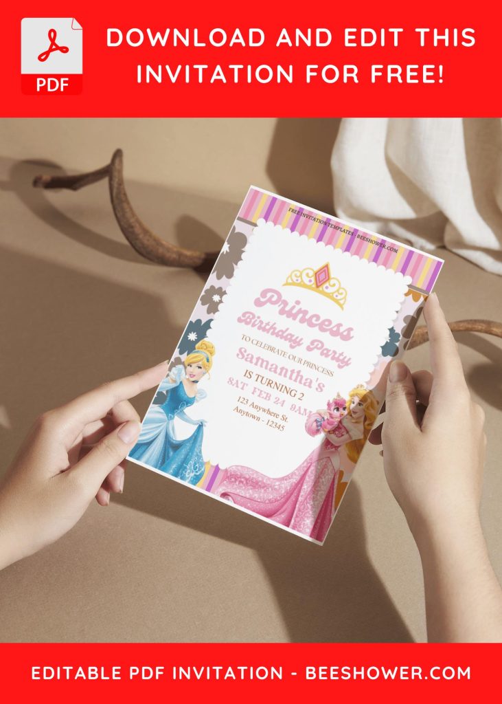 (Free Editable PDF) Floral Disney Princess Baby Shower Invitation Templates with colorful floral