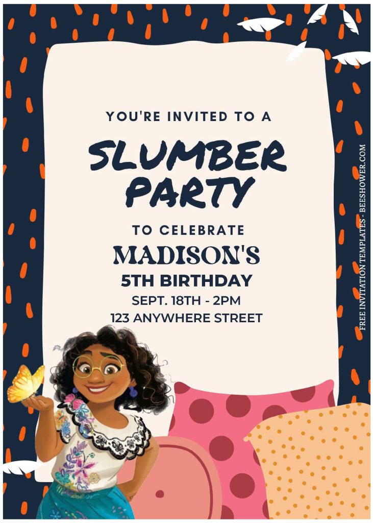 (Free Editable PDF) Cute Mirable Encanto Slumber Party Invitation Templates A