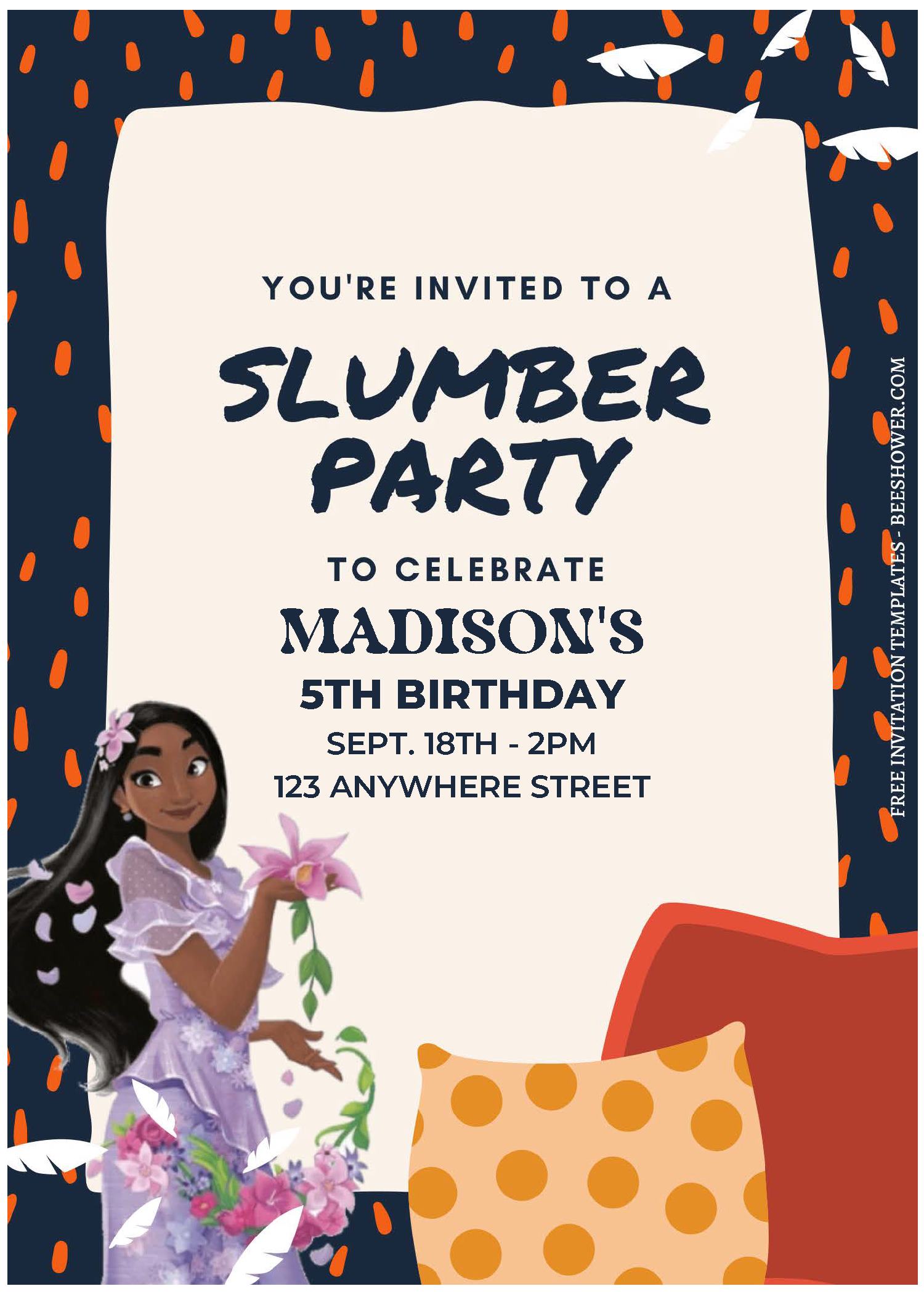 (Free Editable PDF) Cute Mirable Encanto Slumber Party Invitation Templates C