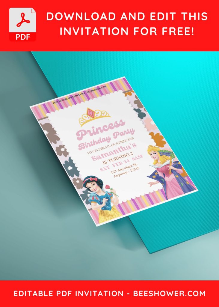 (Free Editable PDF) Floral Disney Princess Baby Shower Invitation Templates with cute wording