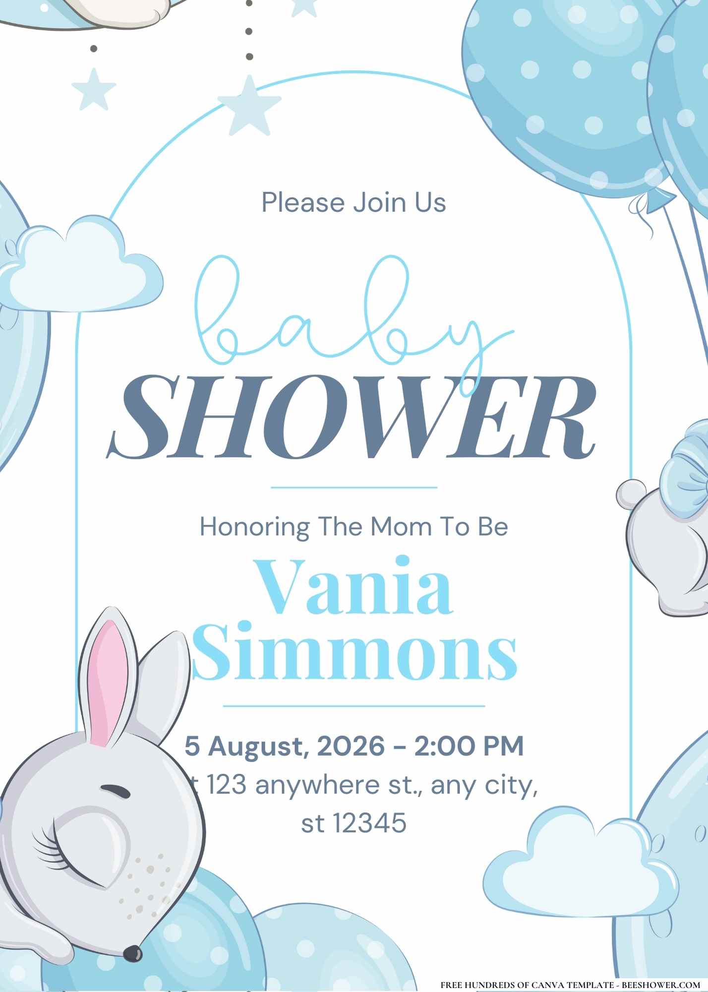 Cute Bunny Baby Shower Invitation