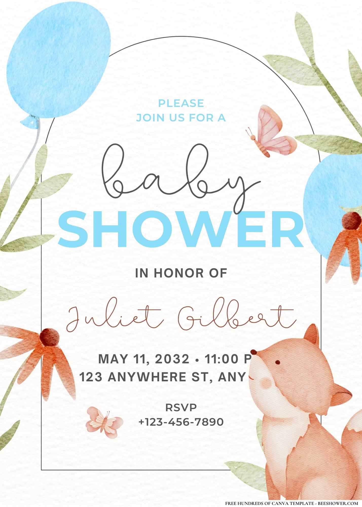 Watercolor Forest Animal Baby Shower Invitation
