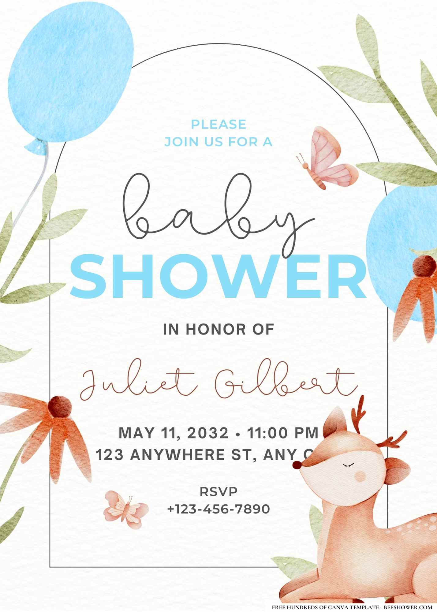 Watercolor Forest Animal Baby Shower Invitation