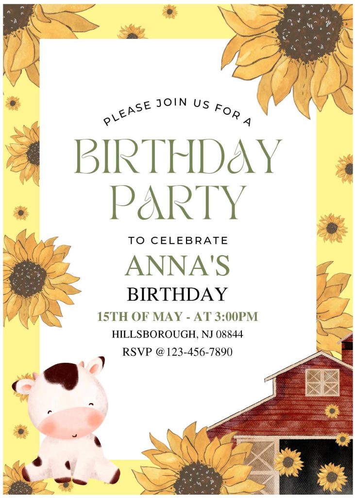 (Free Editable PDF) Sunflower Farm Baby Shower Invitation Templates A