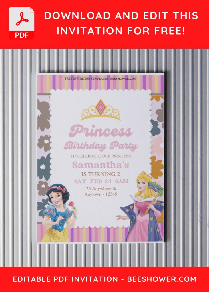 (Free Editable PDF) Floral Disney Princess Baby Shower Invitation Templates with editable text