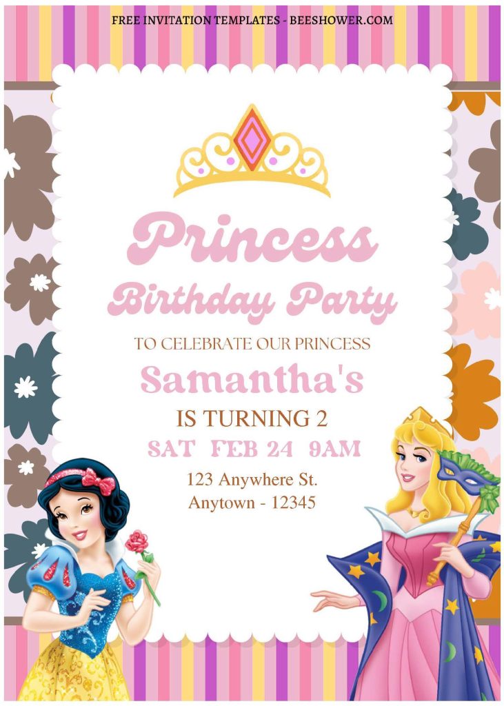 (Free Editable PDF) Floral Disney Princess Baby Shower Invitation Templates with Snow White