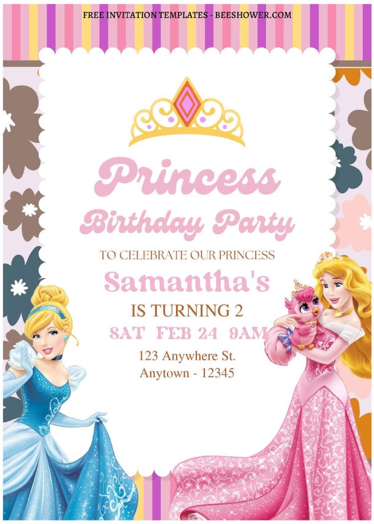 (Free Editable PDF) Floral Disney Princess Baby Shower Invitation Templates with Aurora