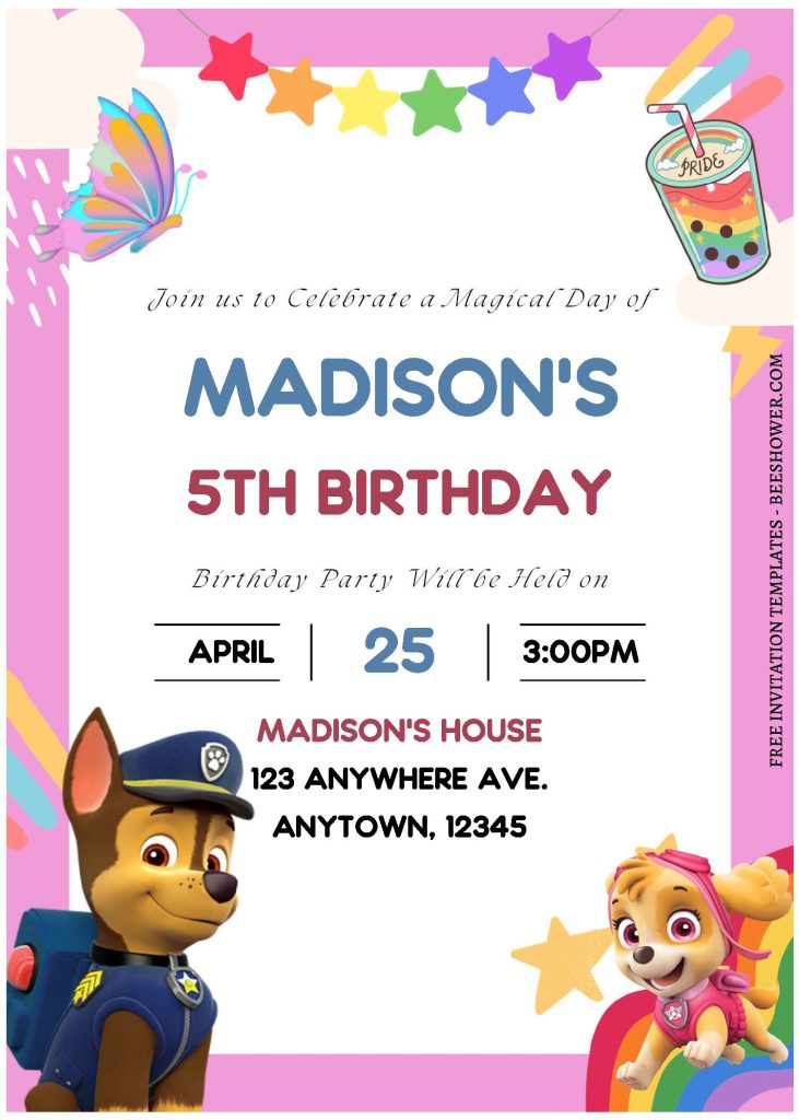 (Free Editable PDF) PAW Patrol Pitter Patter Baby Shower Invitation Templates with chase