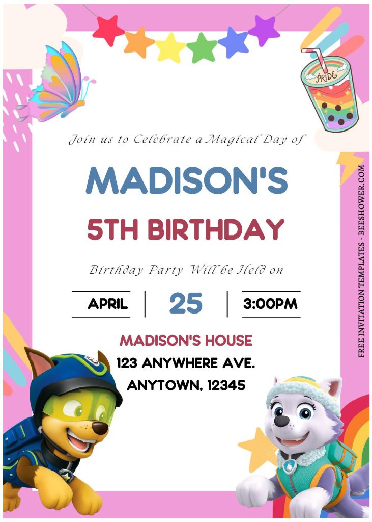 (Free Editable PDF) PAW Patrol Pitter Patter Baby Shower Invitation Templates with Everest