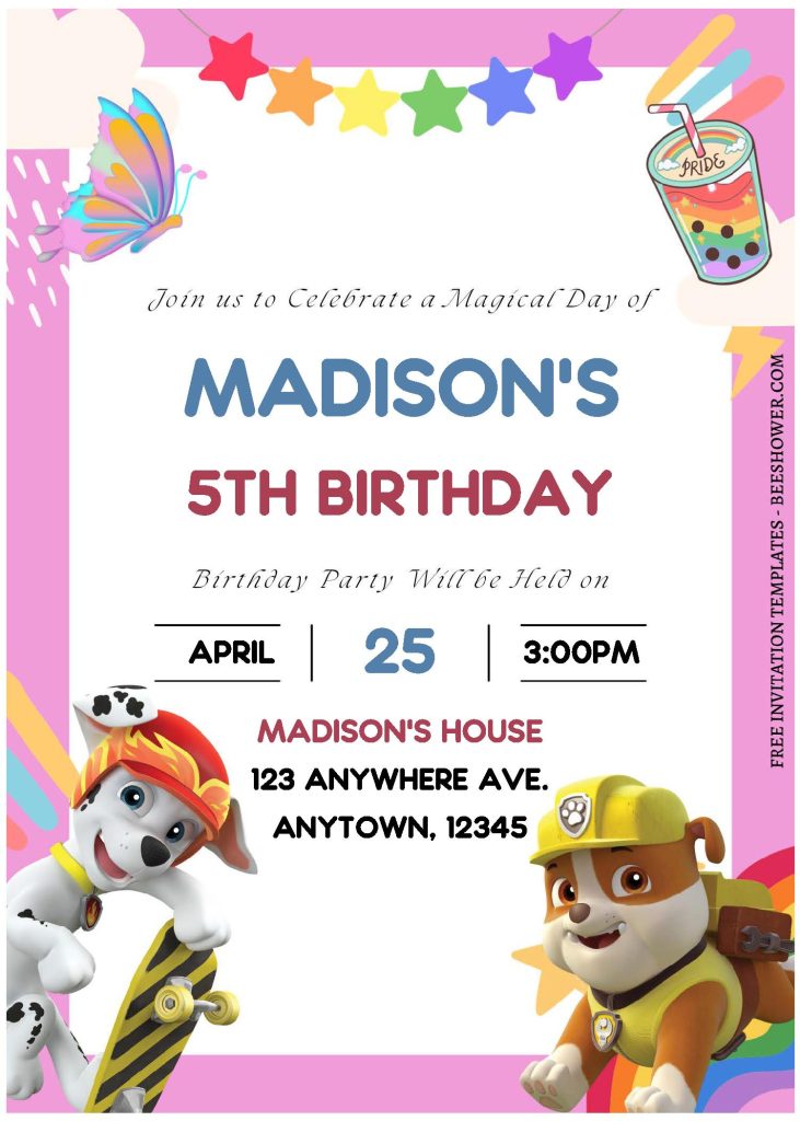 (Free Editable PDF) PAW Patrol Pitter Patter Baby Shower Invitation Templates with Marshall