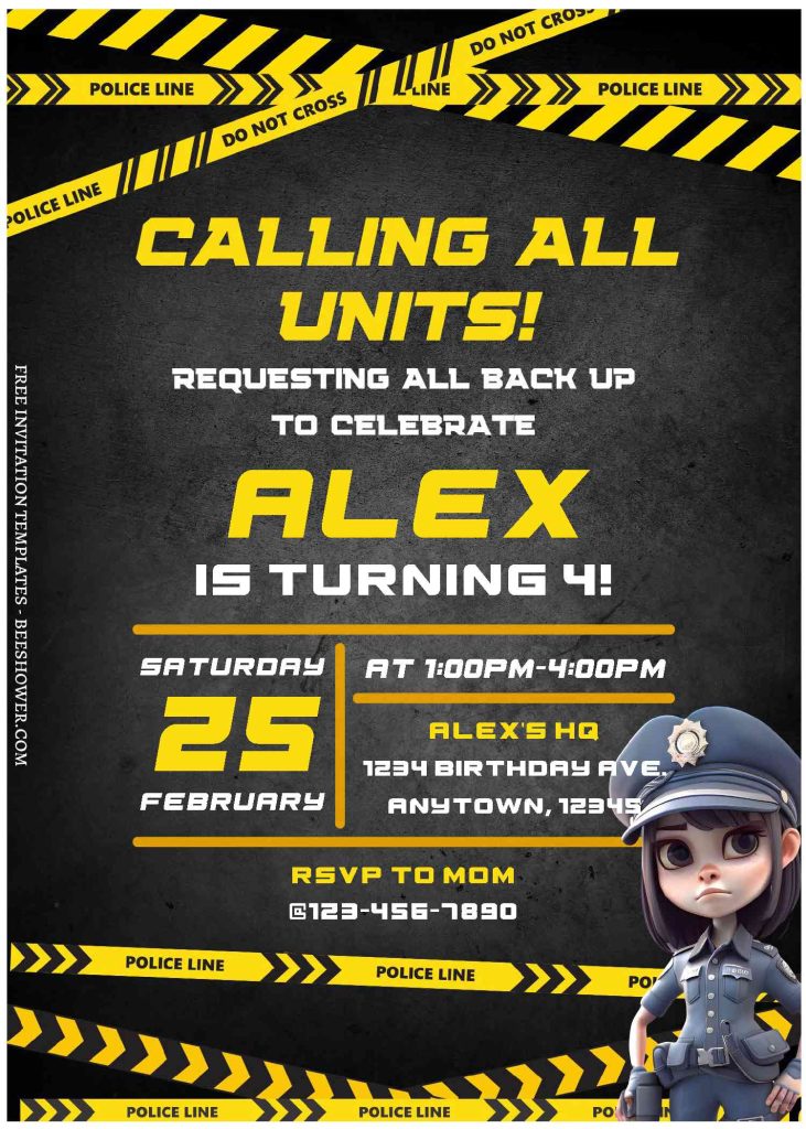 (Free Editable PDF) Calling All Units! Police Themed Baby Shower Invitation Templates with chalkboard background