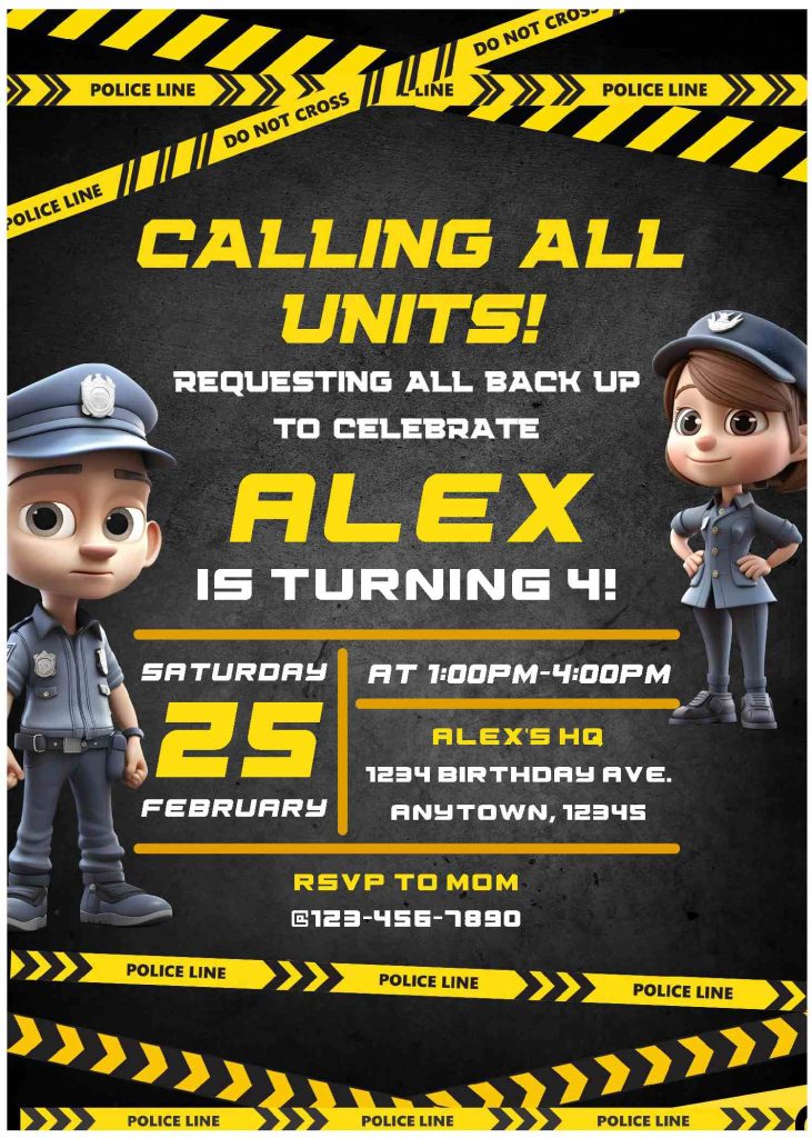 (Free Editable PDF) Calling All Units! Police Themed Baby Shower Invitation Templates with adorable police officers