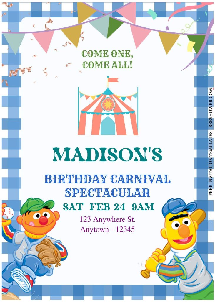 (Free Editable PDF) Sesame Street Birthday Carnival Invitation Templates A