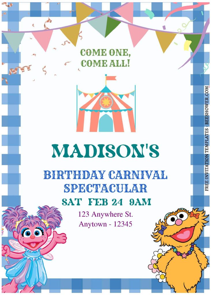 (Free Editable PDF) Sesame Street Birthday Carnival Invitation Templates C