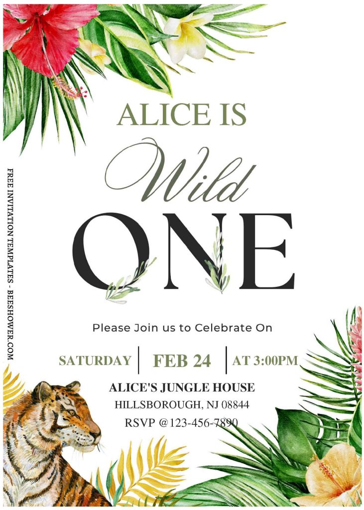 (Free Editable PDF) Wild Ones Tiger Cub Baby Shower Invitation Templates J