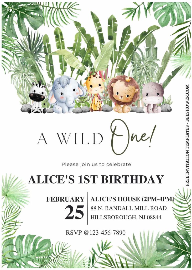 (Free Editable PDF) Greenery Wild Ones Baby Shower Invitation Templates with greenery border
