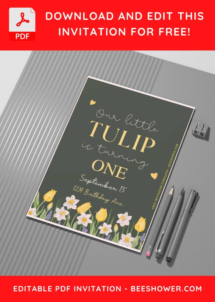 (Free Editable PDF) Whimsical Tulip & Wildflower Baby Shower Invitation Templates C