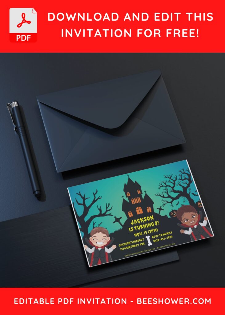 (Free Editable PDF) Spooky Dracula Castle Baby Shower Invitation Templates A