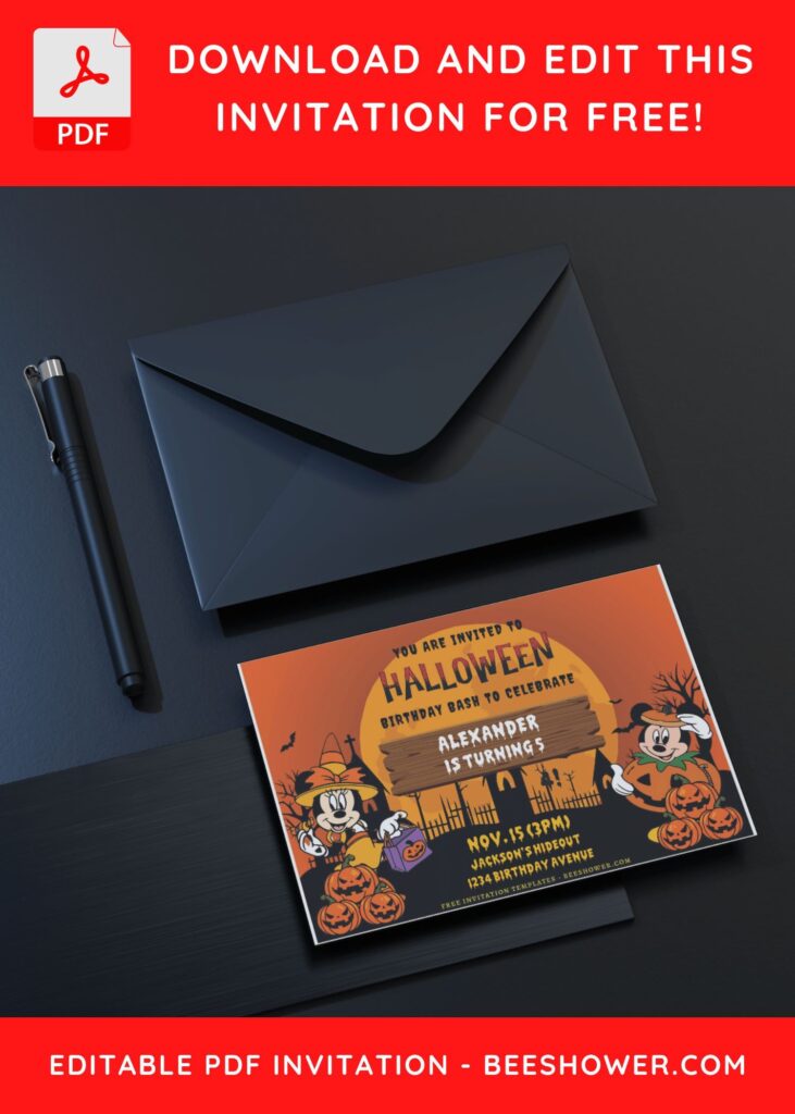 (Free Editable PDF) Mickey Mouse Trick Or Treat Baby Shower Invitation Templates C