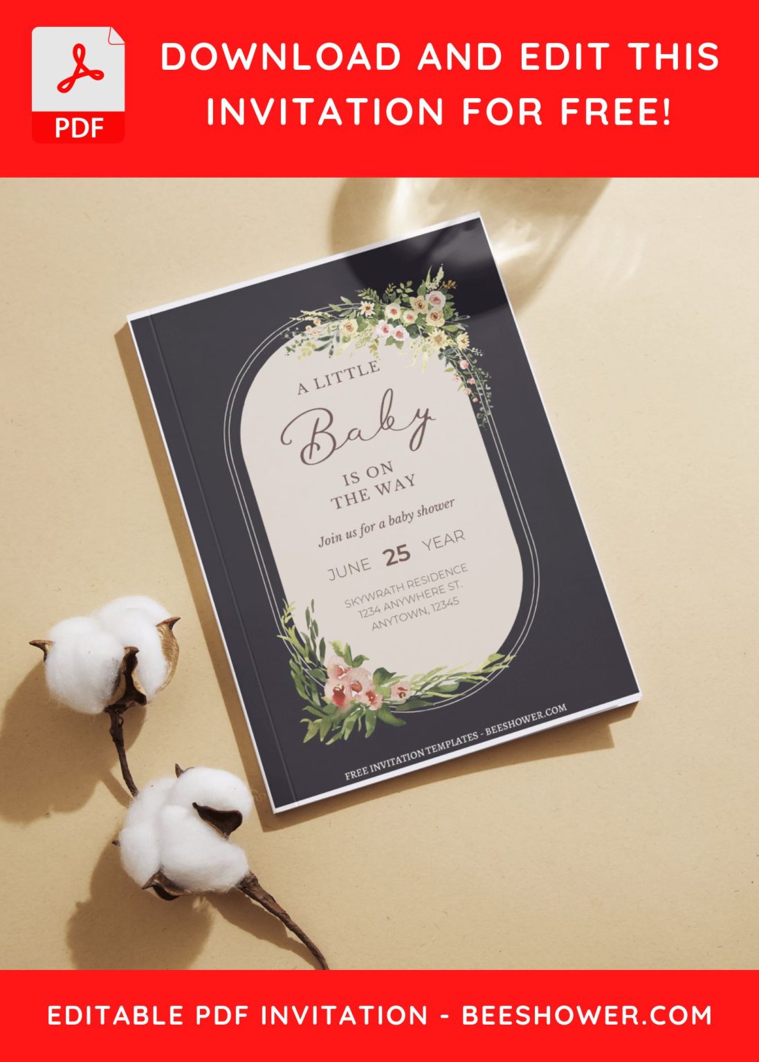 (Free Editable PDF) Flower Buds Baby Shower Invitation Templates ...