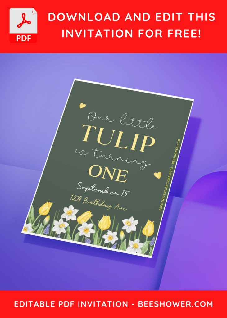 (Free Editable PDF) Whimsical Tulip & Wildflower Baby Shower Invitation Templates D