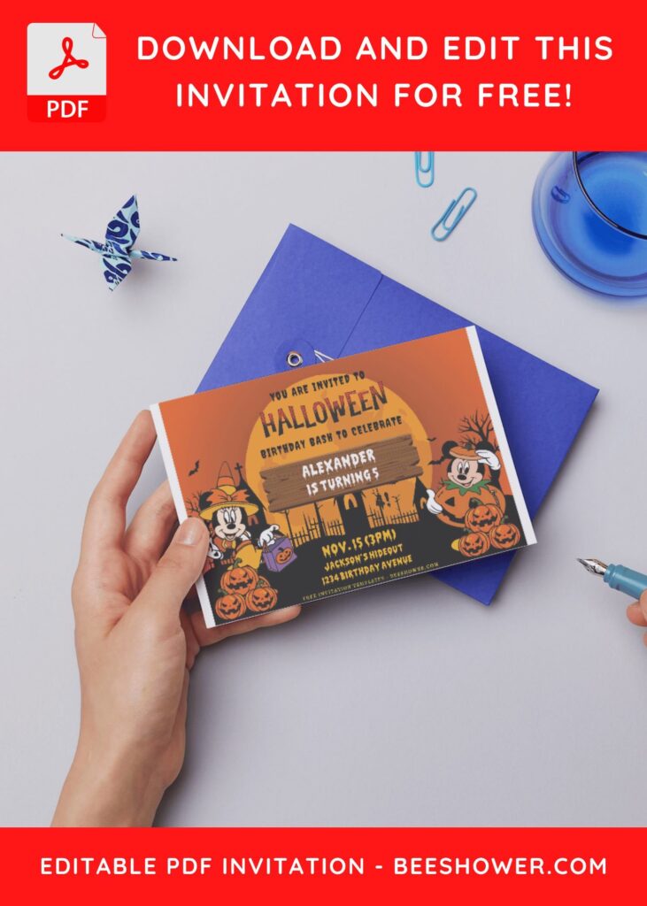 (Free Editable PDF) Mickey Mouse Trick Or Treat Baby Shower Invitation Templates D