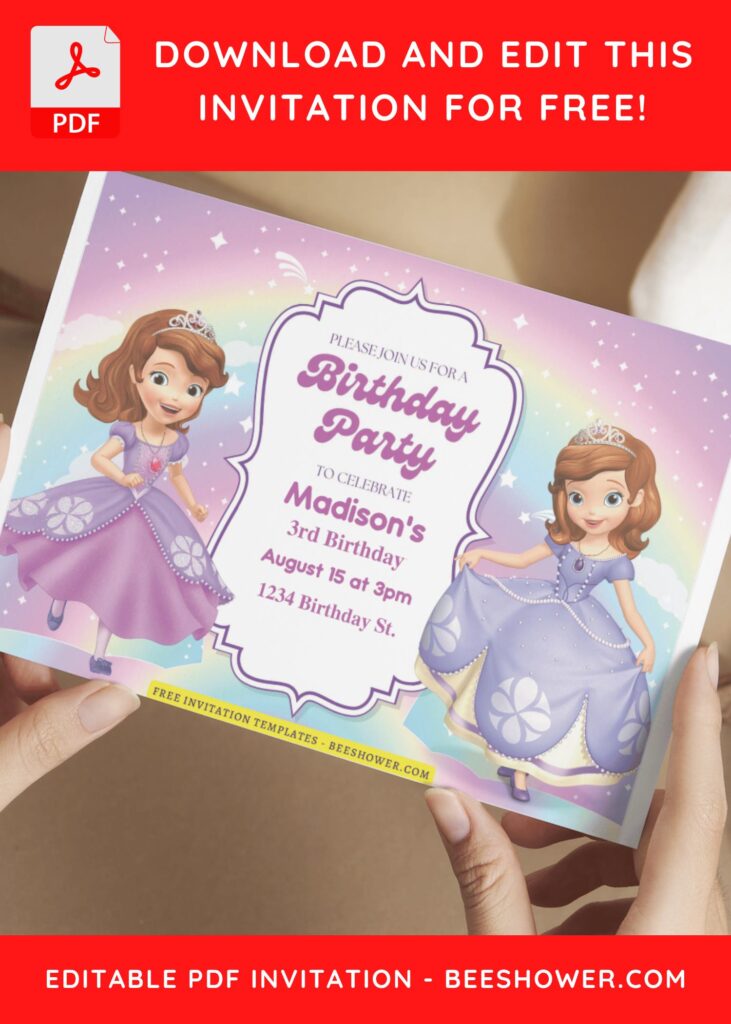 (Free Editable PDF) Sprinkle Of Magic Sofia The First Baby Shower Invitation Templates E