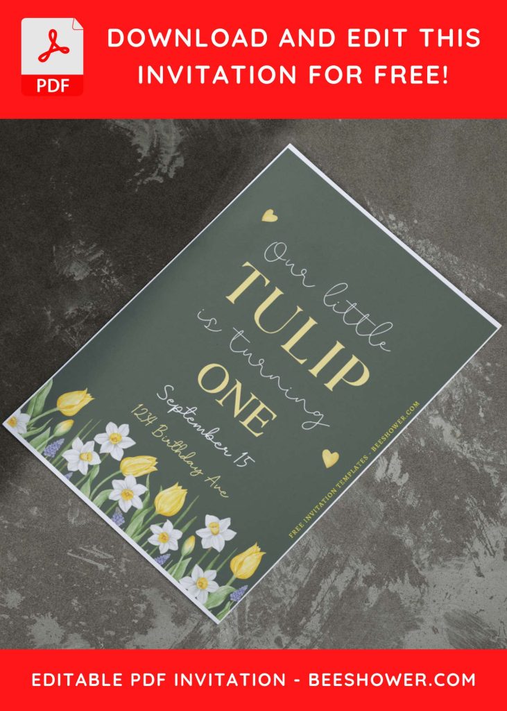(Free Editable PDF) Whimsical Tulip & Wildflower Baby Shower Invitation Templates E