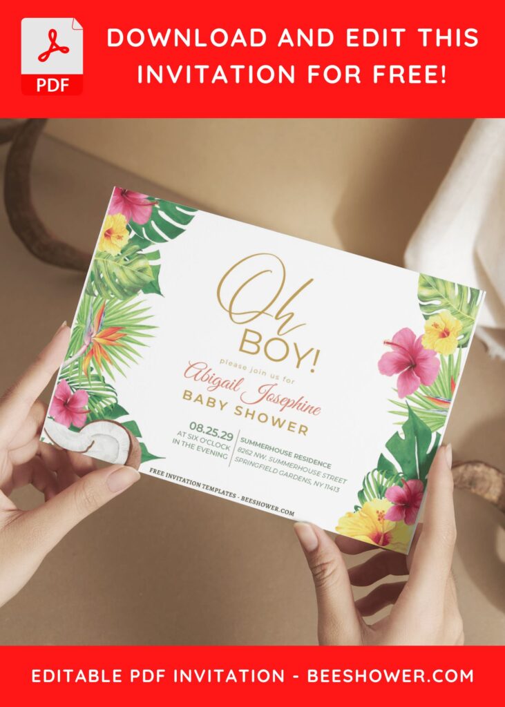 (Free Editable PDF) Hawaiian Garden Baby Shower Invitation Templates E