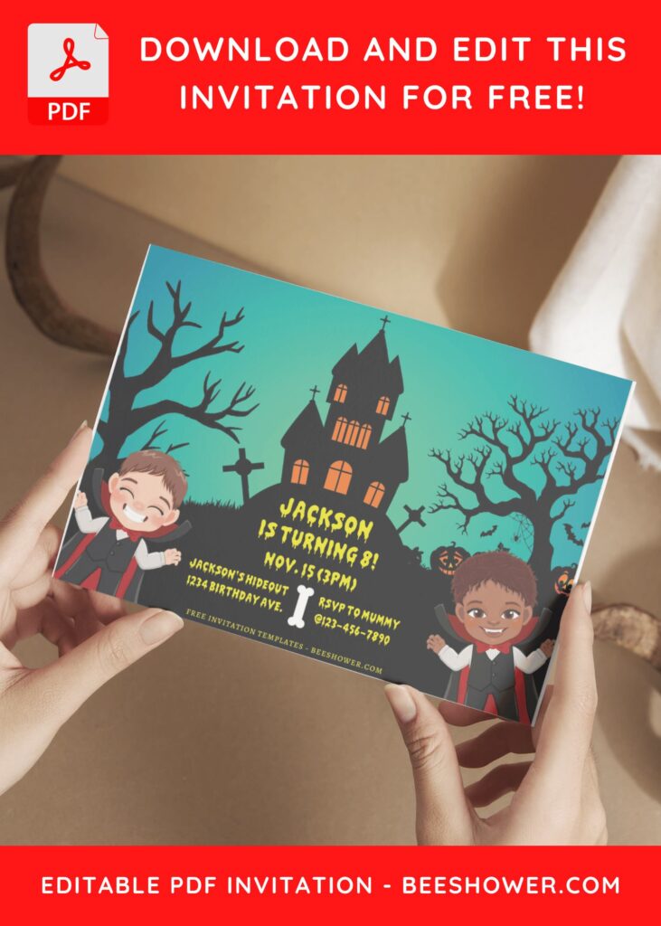 (Free Editable PDF) Spooky Dracula Castle Baby Shower Invitation Templates C