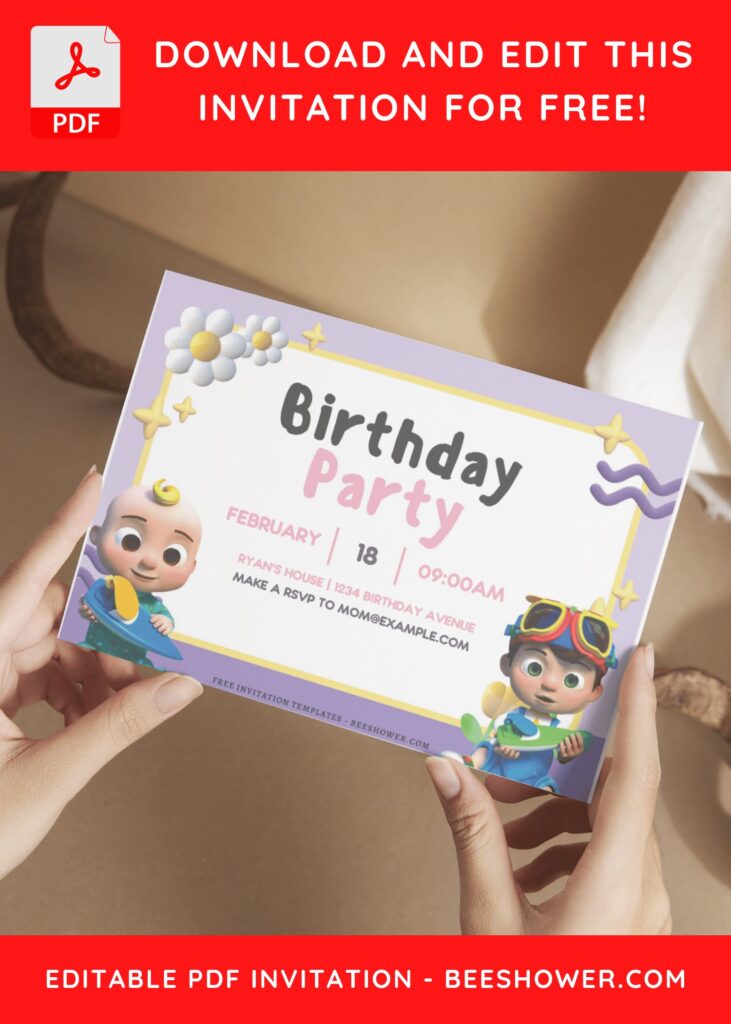 (Free Editable PDF) Special Preschool Cocomelon Baby Shower Invitation Templates C