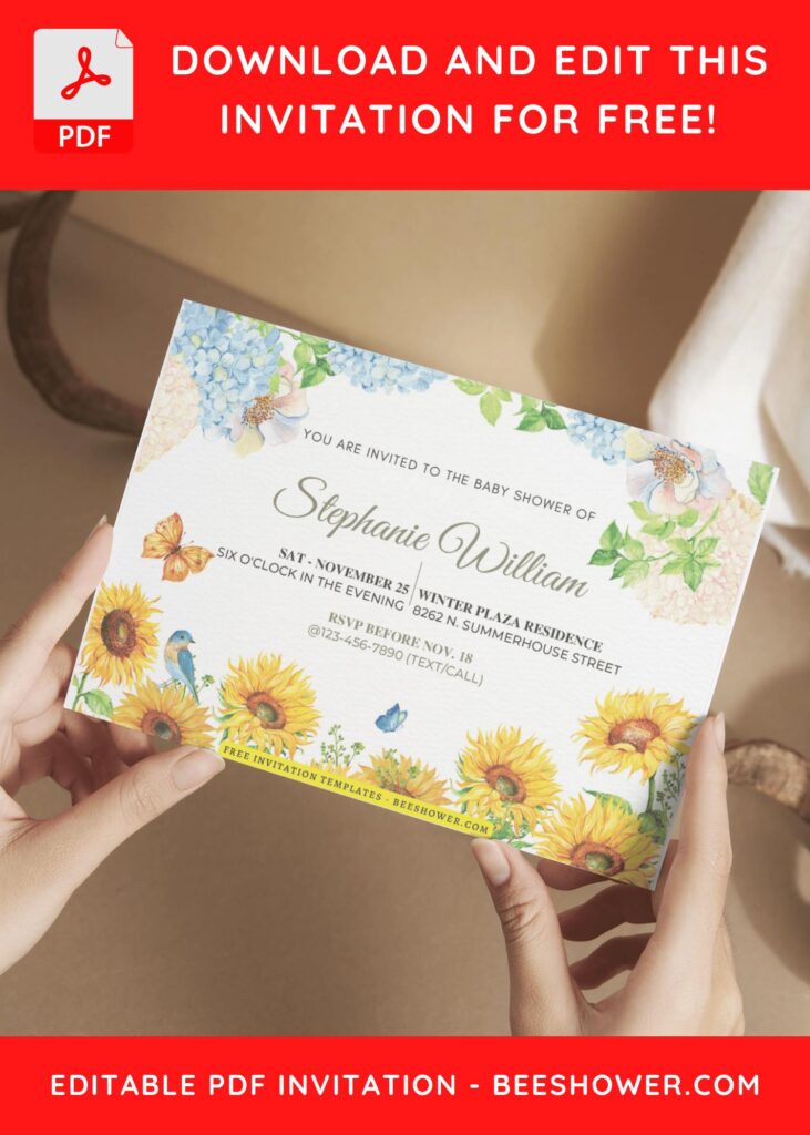 (Free Editable PDF) Striking Sunflower Baby Shower Invitation Templates I