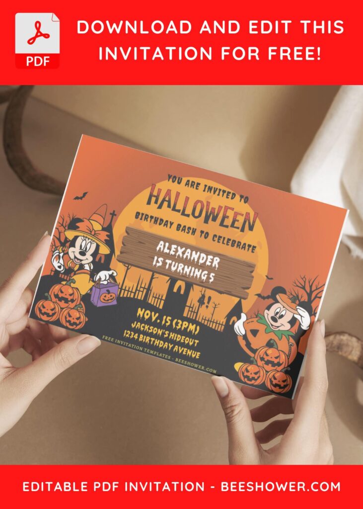 (Free Editable PDF) Mickey Mouse Trick Or Treat Baby Shower Invitation Templates E