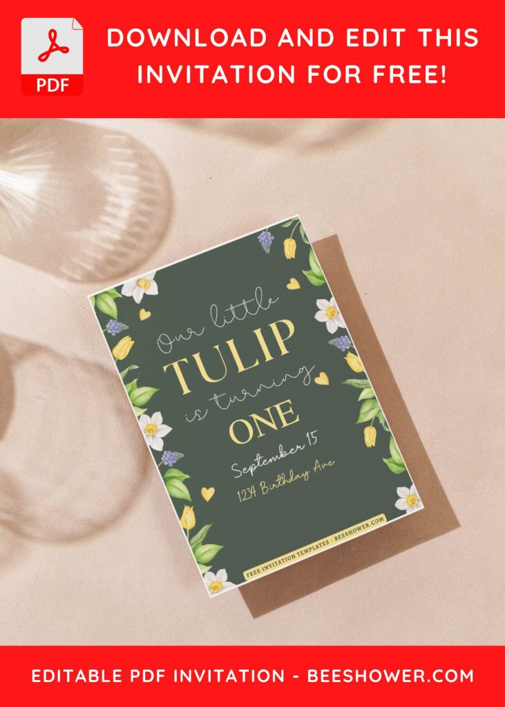 (Free Editable PDF) Whimsical Tulip & Wildflower Baby Shower Invitation Templates F