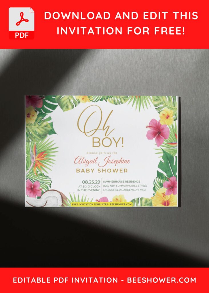 (Free Editable PDF) Hawaiian Garden Baby Shower Invitation Templates F