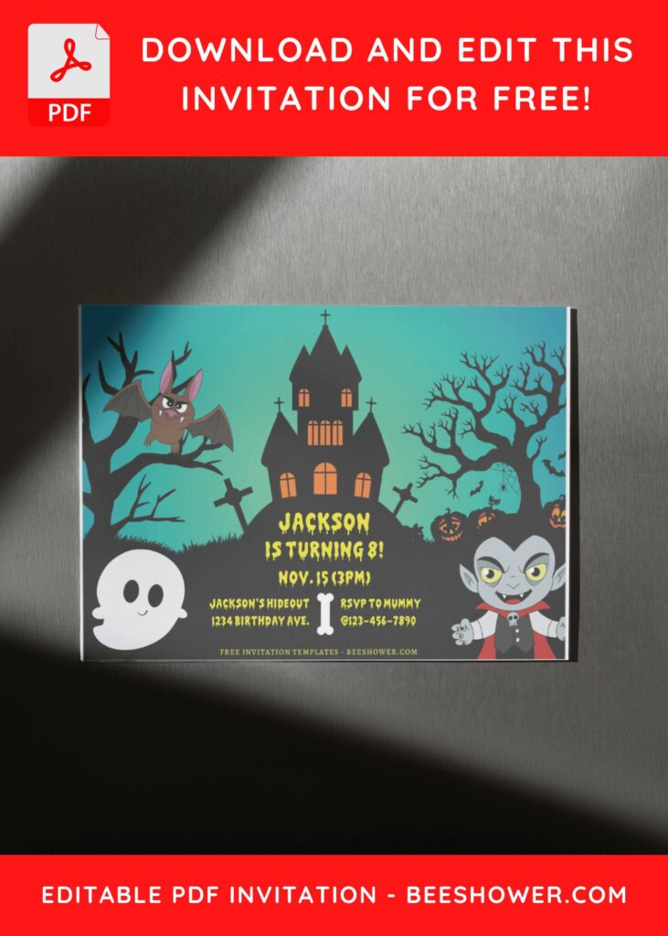 (Free Editable PDF) Spooky Dracula Castle Baby Shower Invitation Templates D