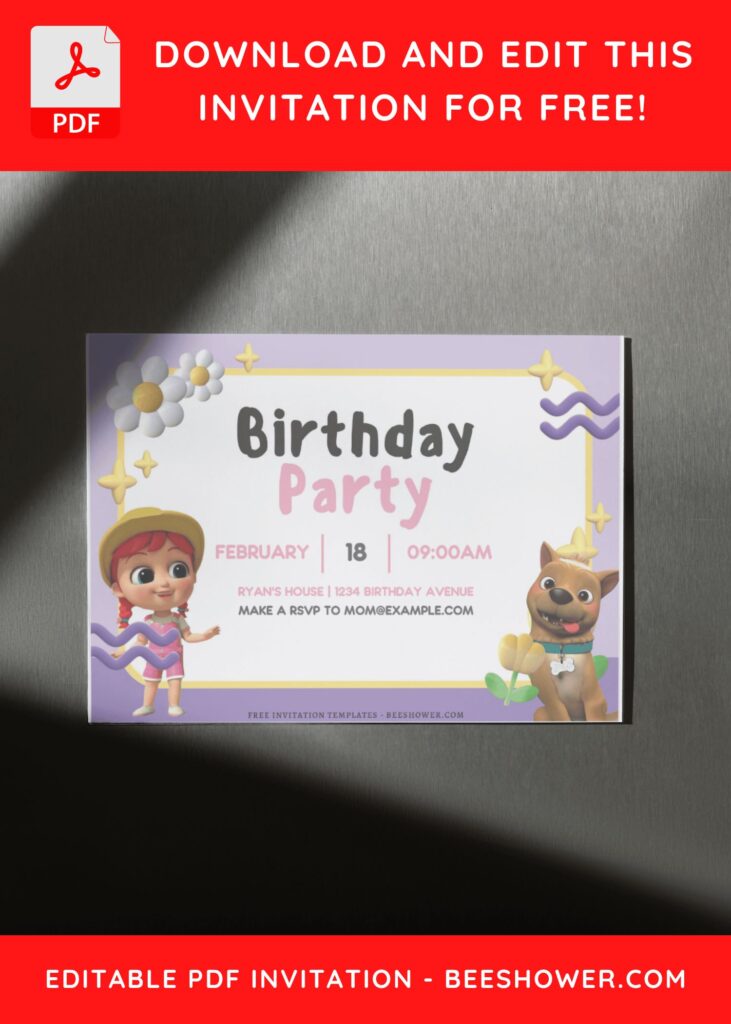 (Free Editable PDF) Special Preschool Cocomelon Baby Shower Invitation Templates D