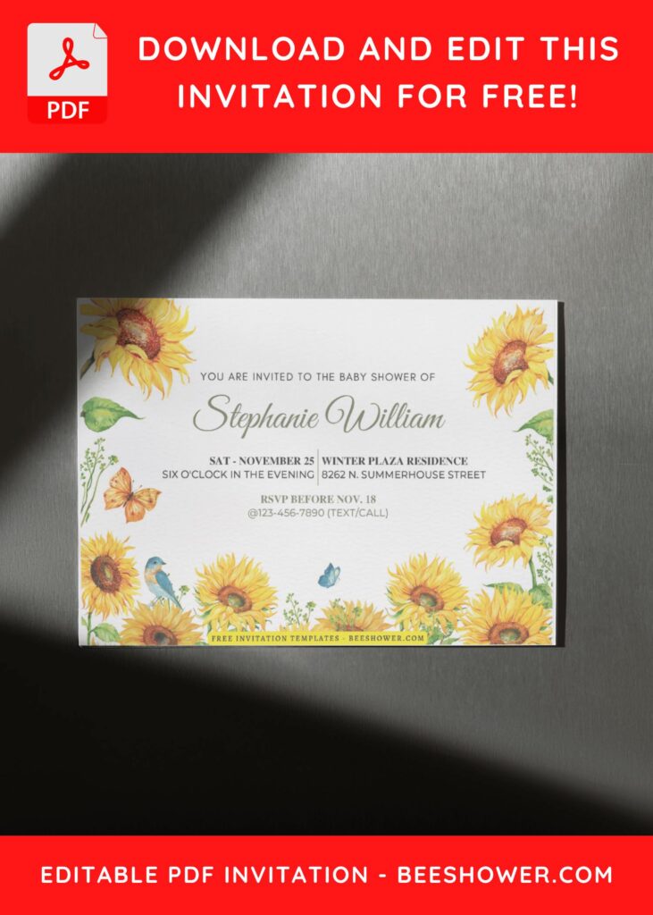 (Free Editable PDF) Striking Sunflower Baby Shower Invitation Templates J