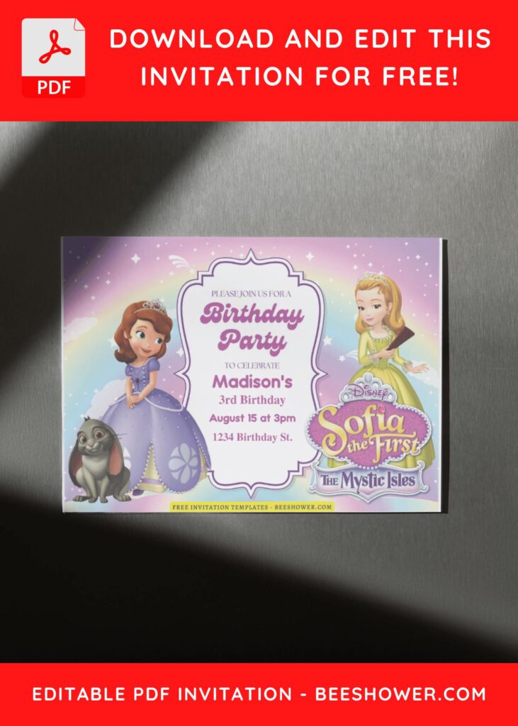 (Free Editable PDF) Sprinkle Of Magic Sofia The First Baby Shower Invitation Templates G