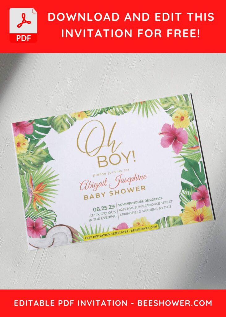 (Free Editable PDF) Hawaiian Garden Baby Shower Invitation Templates G