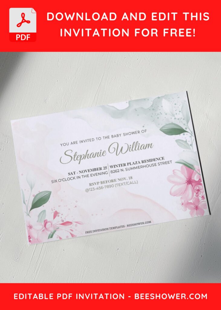 (Free Editable PDF) Magnificent Magnolia Baby Shower Invitation Templates H