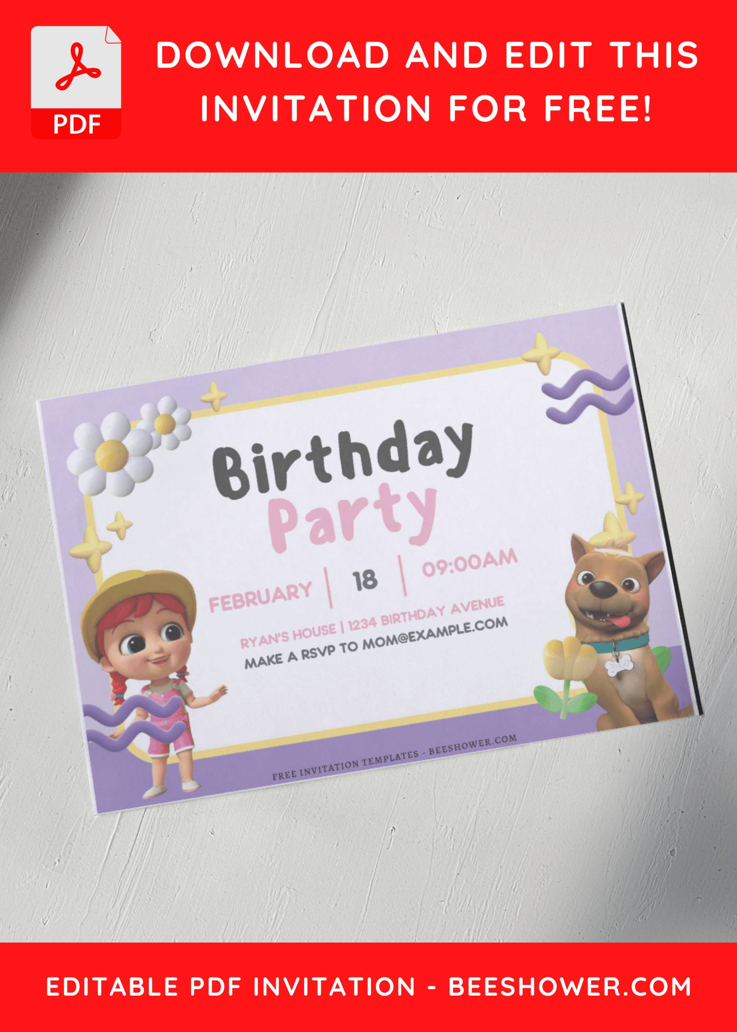 (Free Editable PDF) Special Preschool Cocomelon Baby Shower Invitation Templates J