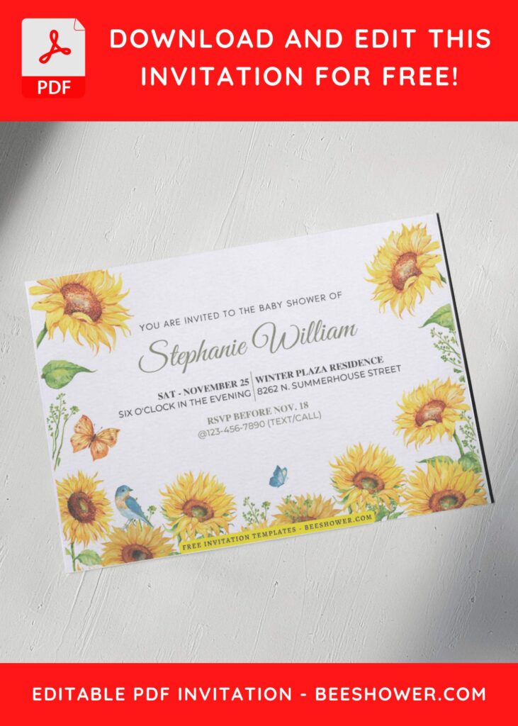 (Free Editable PDF) Striking Sunflower Baby Shower Invitation Templates A