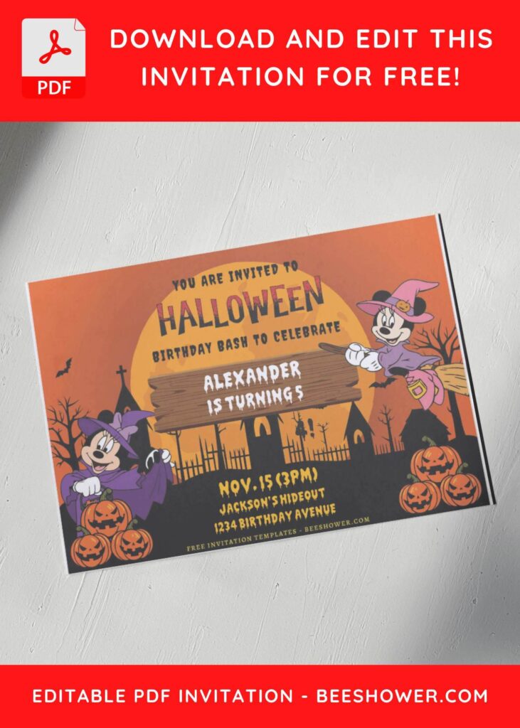 (Free Editable PDF) Mickey Mouse Trick Or Treat Baby Shower Invitation Templates G