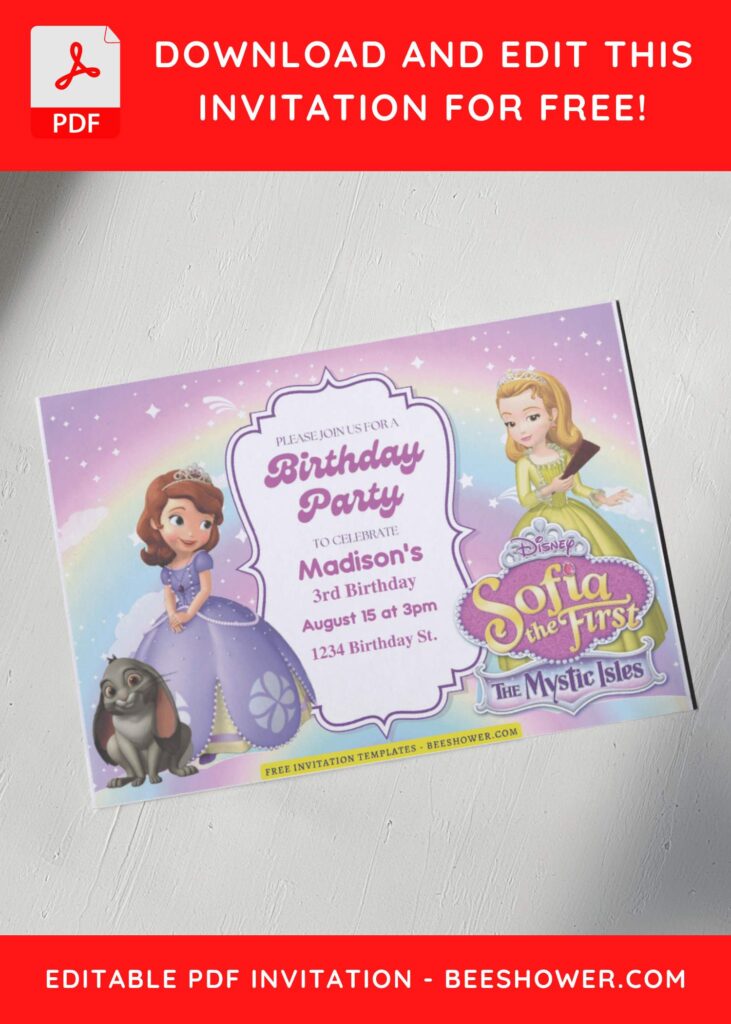 (Free Editable PDF) Sprinkle Of Magic Sofia The First Baby Shower Invitation Templates H