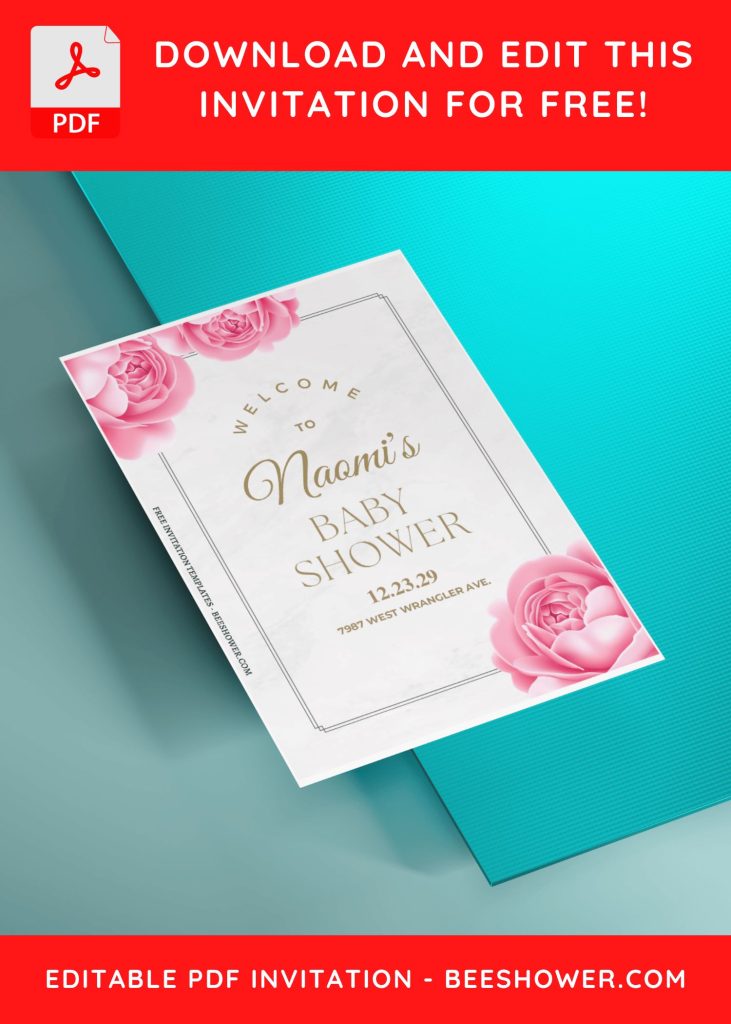 (Free Editable PDF) Beautiful In Pink Peony Baby Shower Invitation Templates H