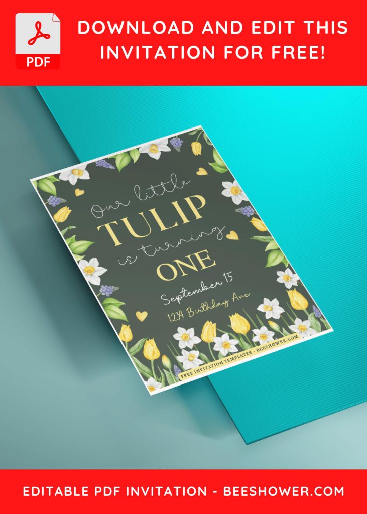 (Free Editable PDF) Whimsical Tulip & Wildflower Baby Shower Invitation Templates H