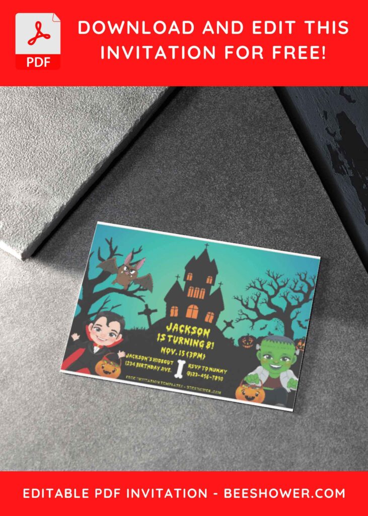 (Free Editable PDF) Spooky Dracula Castle Baby Shower Invitation Templates F
