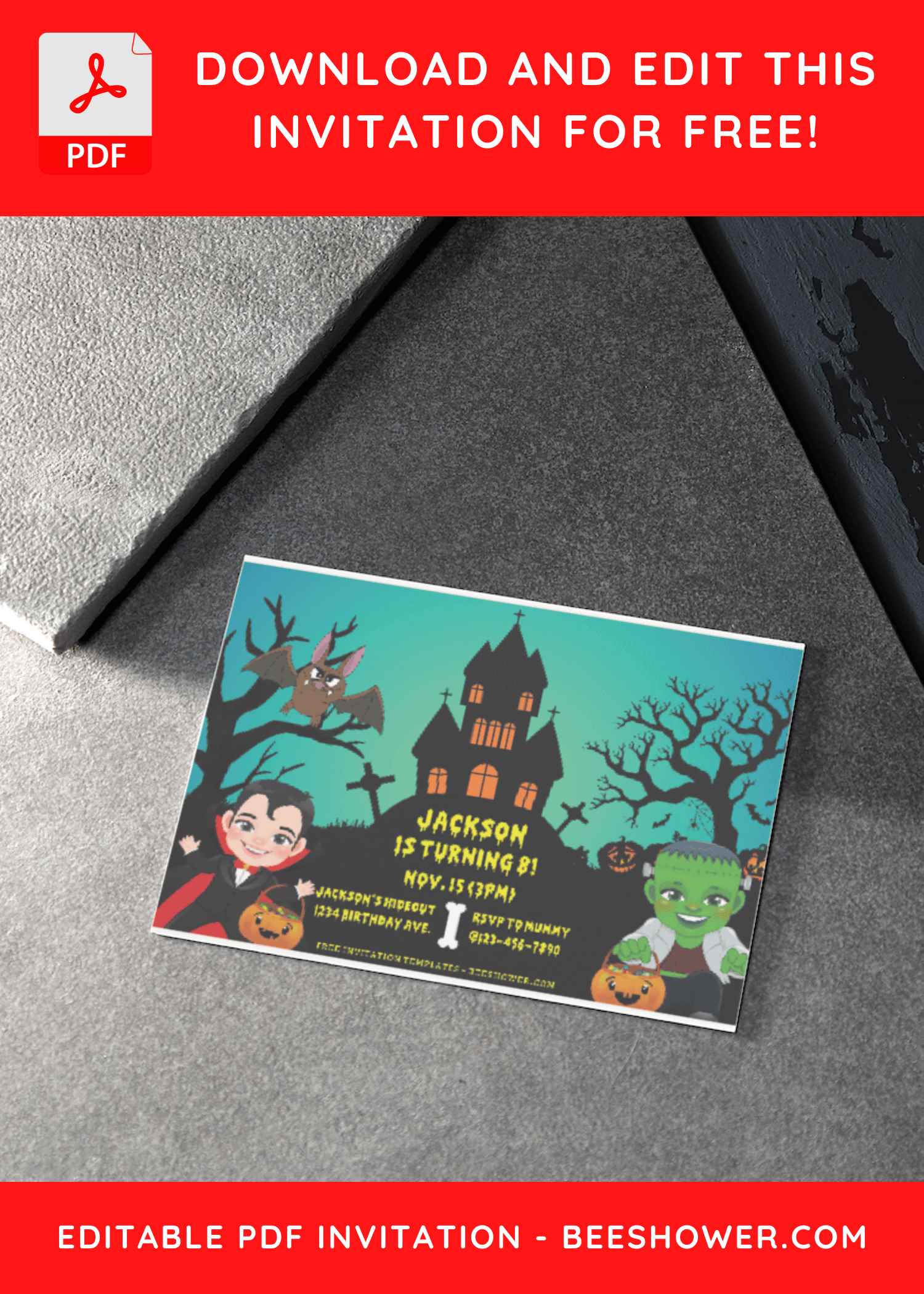 (Free Editable PDF) Spooky Dracula Castle Baby Shower Invitation Templates J